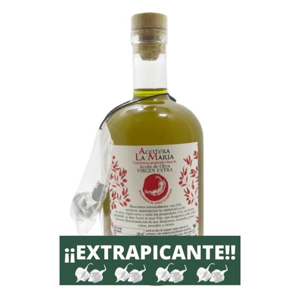 Huile d'olive vierge extra macérée avec du Scorpion extra épicé du CHILI 50 avec verseur en métal-detalle
