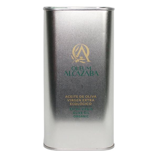 Organic Extra Virgin Picual Olive Oil in a can, Oleum Alcazaba-izquierda
