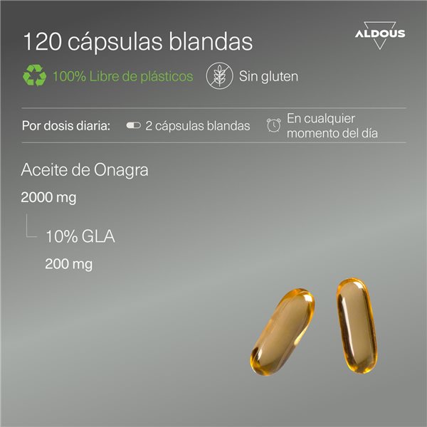 Huile d'onagre Perles 2000mg - 10% GLA 200mg - 200 Capsules Molles - Bien-être Féminin-lateral