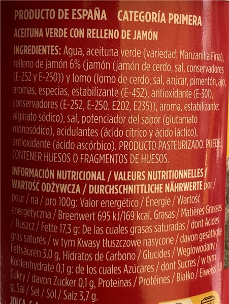 Aceituna manzanilla rellena de jamón-detalle