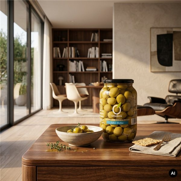 Aceitunas Gordal Sin Hueso Olispania Sabor Anchoa 850ml-detalle
