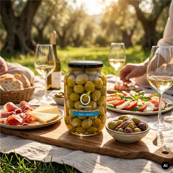 Aceitunas Gordal Sin Hueso Olispania Sabor Anchoa 850ml-lateral