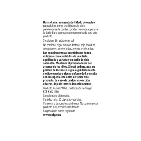 Acide alpha-lipoïque 200mg 50 gélules Solgar-detalle