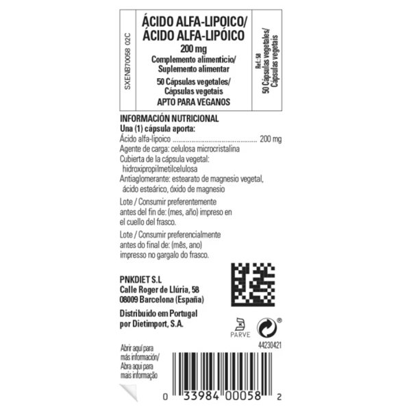 Acide alpha-lipoïque 200mg 50 gélules Solgar-lateral