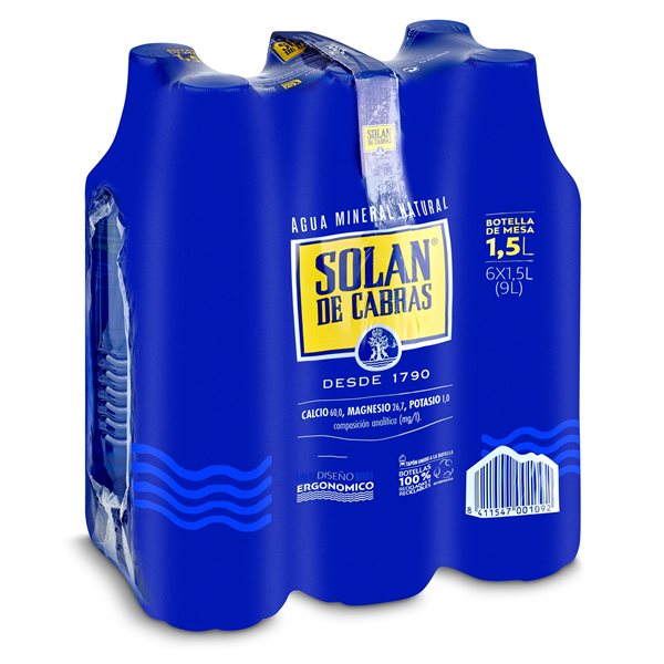 Solán de Cabras Water 1.5 L - Pack of 6 bottles | Natural purity from the Beteta spring.-detalle
