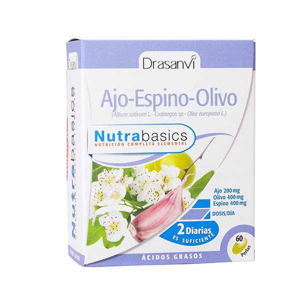 Ajo Espino y Olivo 500 mg bote 60 perlas nutrabasicos Drasanvi-lateral