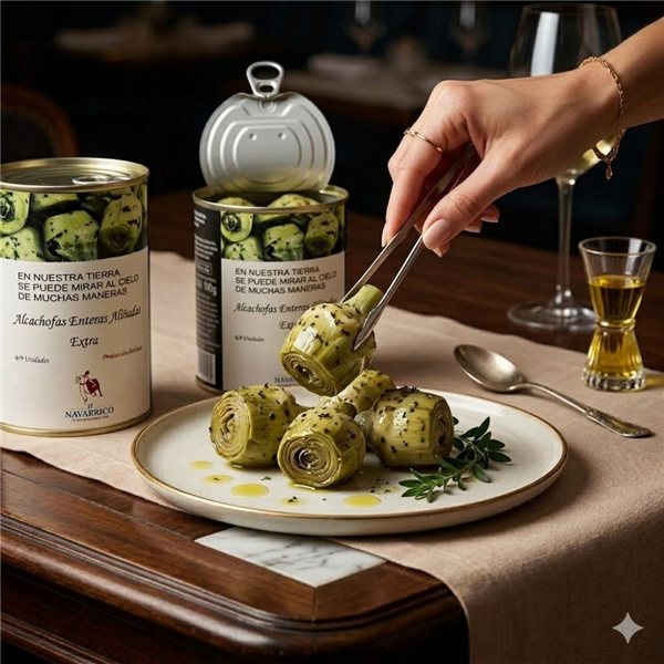 Alcachofas Aliñadas Lata el Navarrico 6/9 425Ml.-detalle