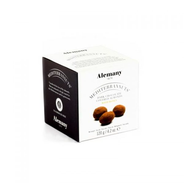 Marcona Almonds coated with dark chocolate, Alemany1879-lateral