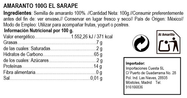 Amaranto 100gr,  El Sarape 100gr-detalle