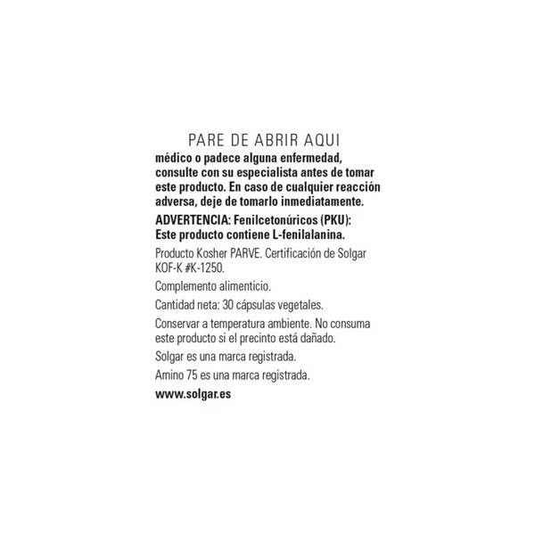 Amino 75™ 90 vcaps Solgar-lateral