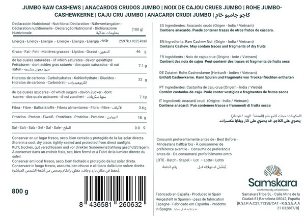 Anacardos Crudos Jumbo Premium - Envasados al Vacío - 800 g-detalle