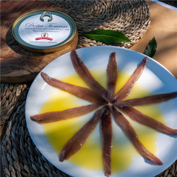 Anchoas "00" con mantequilla artesana (10 uds muy grandes) 85g.-detalle
