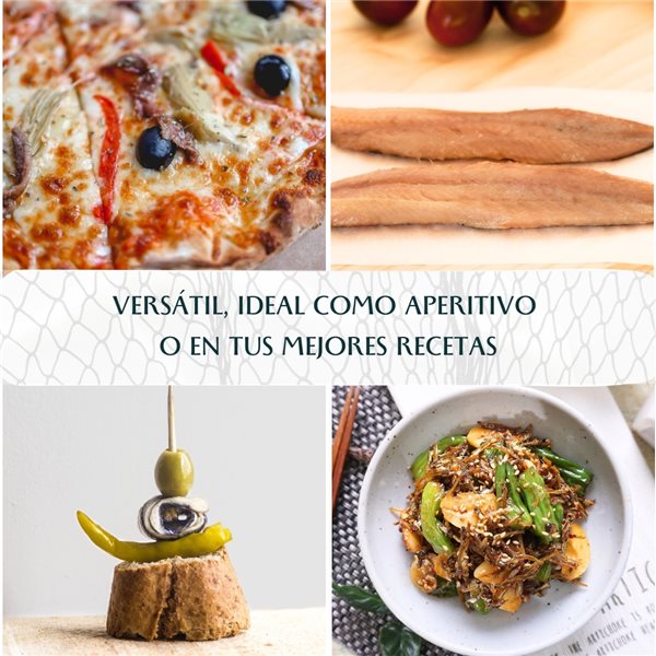 Anchoas de Santoña | 64 Lomos de Anchoas del Cantábrico (500gr) en pandereta | Sabor Intenso Ligero en Sal | Elaborado por Casa Santoña-trasera