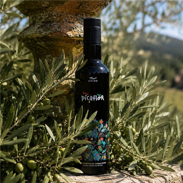 ANIDO PICAFLOR Huile d'Olive Extra Vierge Premium 100% Arbequina – AOVE Récolte Précoce, Extraction à Froid <27°C, Saveur Douce avec Notes d'Amande et d'Herbe, Aragón, 500ml-trasera