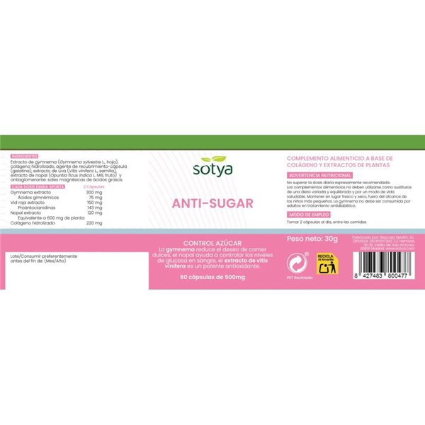 Antisugar 500mg 60 caps Sotya-izquierda