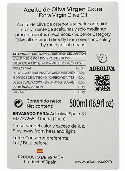 AOVE ADEOLIVA Nº1 - Picual Temprano 500ml-izquierda