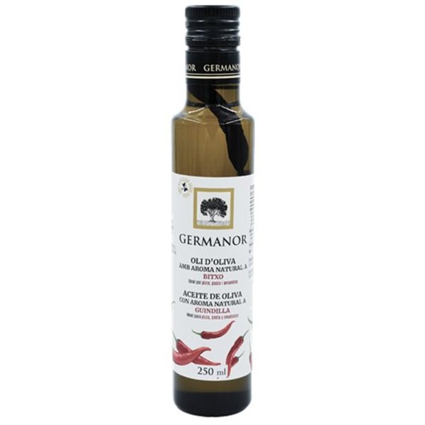 AOVE arbequina aromatizado con guindilla, Germanor-lateral