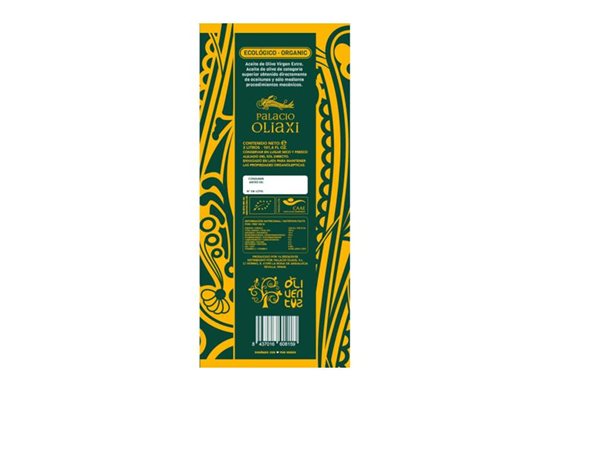 Aceite de Oliva Virgen Extra Ecológico "OLIVENTUS". Caja de 3 garrafas PET de 5L-lateral