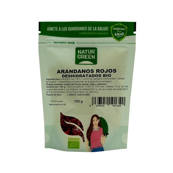 Arándanos Rojos Ecológicos Deshidratados 125g NaturGreen-izquierda