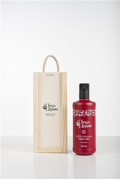 Arbequina en Estuche de Madera – Aceite de Oliva Virgen Extra Picual 500ml.  caja 1 ud. (19,95€/ud.)-detalle