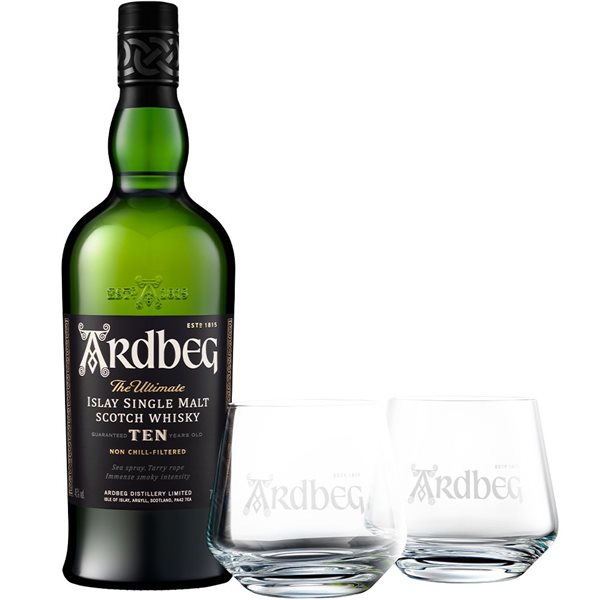 Ardbeg 10 Años + 2 copas-lateral