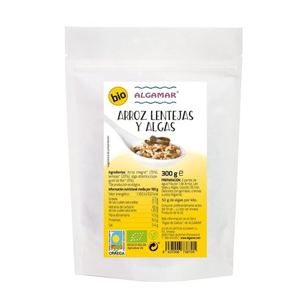 Bio Reis Linsen und Algen 300g Algamar-detalle