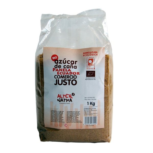 Azucar de caña panela de Ecuador bio 1 kg Alternativa 3-lateral