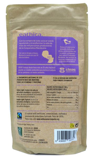 Golden light eathica sugar. ORGANIC 400 g-trasera