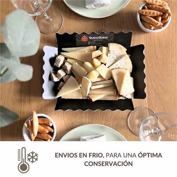 Bandeja de Queso Cortado Artesanal Variada para 8-12 personas | Tabla de Quesos Gourmet Lista para Degustar y Cortada a Mano | Caja Sorpresa con Quesos Surtidos-lateral
