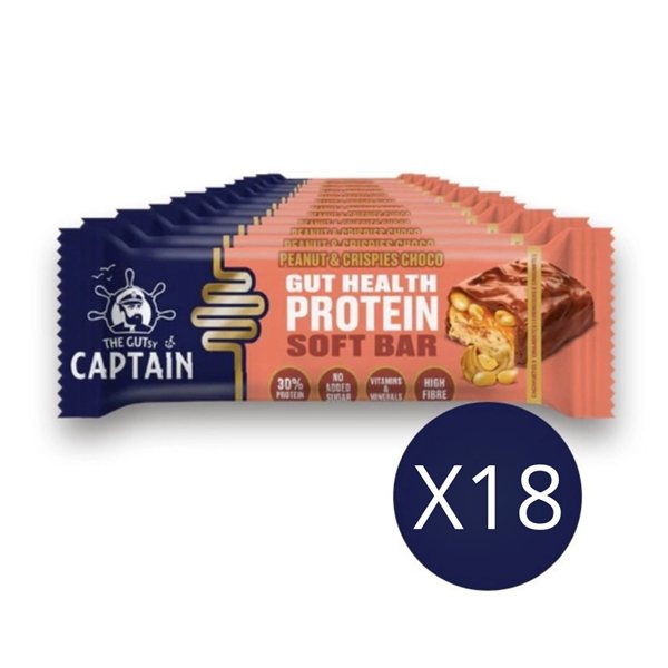 Schokoladenriegel mit Erdnüssen und knusprigen Schokoladenstückchen 18x45g The Gutsy Captain-izquierda
