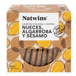 Barritas de Nueces con Algarroba y Sésamo Sin Azúcar Añadido 80g (8 Uds.)