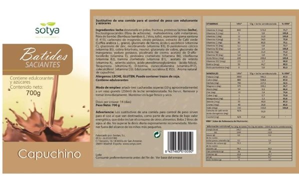 BATIDO SACIANTE POLVO CAFE CAPUCHINO 700 GR-trasera