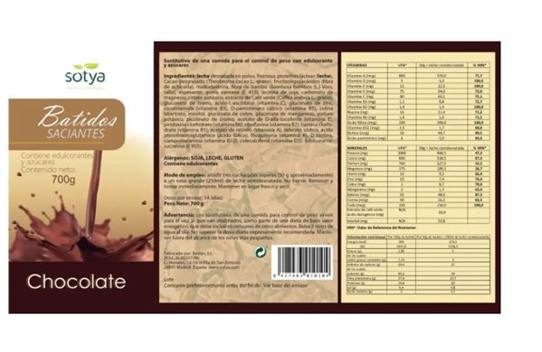 SATIATING CHOCOLATE POWDER SHAKE 700 GR-trasera