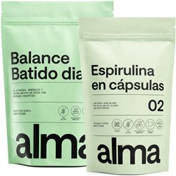 Batido Diario ALMA con Espirulina Premium, Ashwagandha, Adaptógenos, Prebióticos y Vitaminas 300g y Espirulina en Capsulas 200 Uds (116 g) | Vegano y Sin Gluten | Pack Bienestar Digestivo