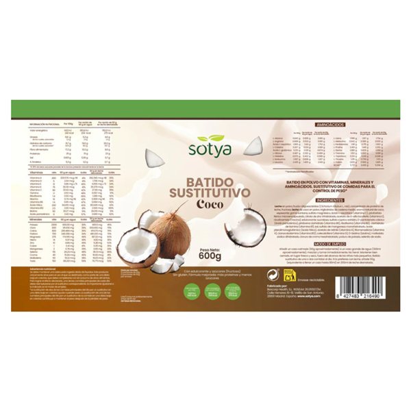 Satisfying Coconut Meal Replacement Shake 600g Sotya-detalle