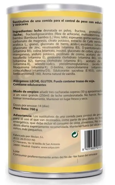 BATIDO SACIANTE POLVO VAINILLA 600 GR-trasera