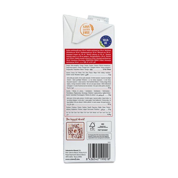 Boisson de Soja Nature 0% Sucre Bio 6x1L Ecomil-trasera
