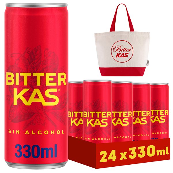 BITTER KAS Bitter Soft Drink Non-Alcoholic in 330 ml Cans, Pack of 24 (7.92 L) – Original or Sugar-Free-detalle