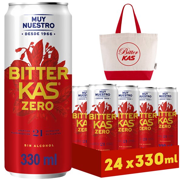 BITTER KAS Bitter Soft Drink Non-Alcoholic in 330 ml Cans, Pack of 24 (7.92 L) – Original or Sugar-Free-trasera