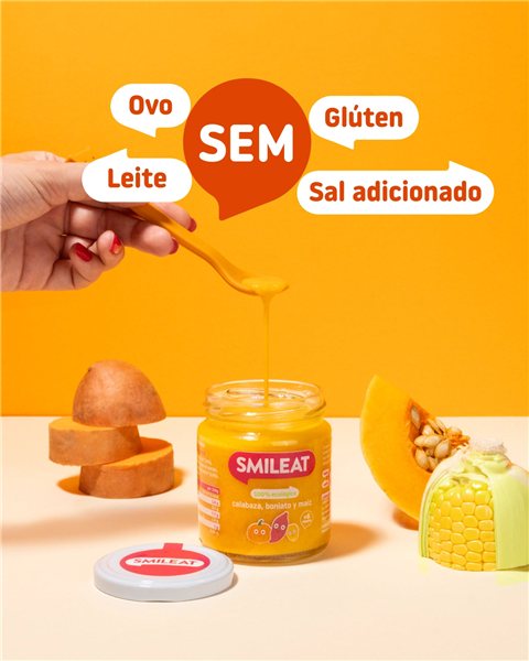 Kürbis, Süßkartoffel und Mais Brei-lateral