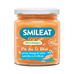 Boiões de PE-DA-CI-NHOS arroz integral com salmão e ervilhas