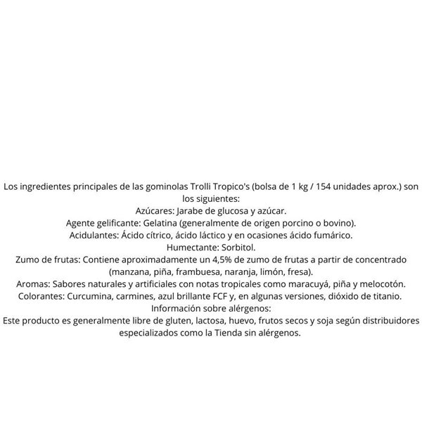 La traducción al alemán de "Bolsa 1kg Tropico´s" es "Tüte 1 kg Tropico's".-lateral