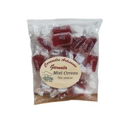 Sac de 100 grammes de bonbons caramel miel cerise sans sucre.