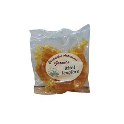 Sac de 100 grammes de bonbons au miel et au gingembre avec du sucre.