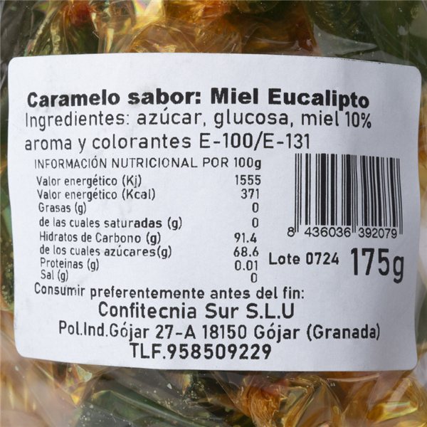 Beutel mit 175g handgemachten Honig-Eukalyptus-Bonbons-detalle