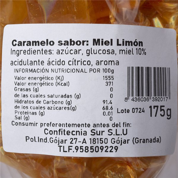 Bolsa de 175gr de Caramelo Artesano Miel Limón-lateral
