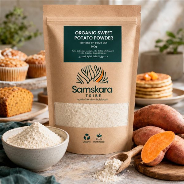 Boniato en Polvo BIO | Endulza Batidos y Repostería de Forma Natural | Fuente de Fibra y Vitamina A | Samskara-lateral