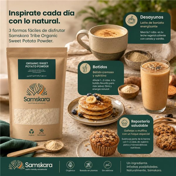 Boniato en Polvo BIO | Endulza Batidos y Repostería de Forma Natural | Fuente de Fibra y Vitamina A | Samskara-trasera