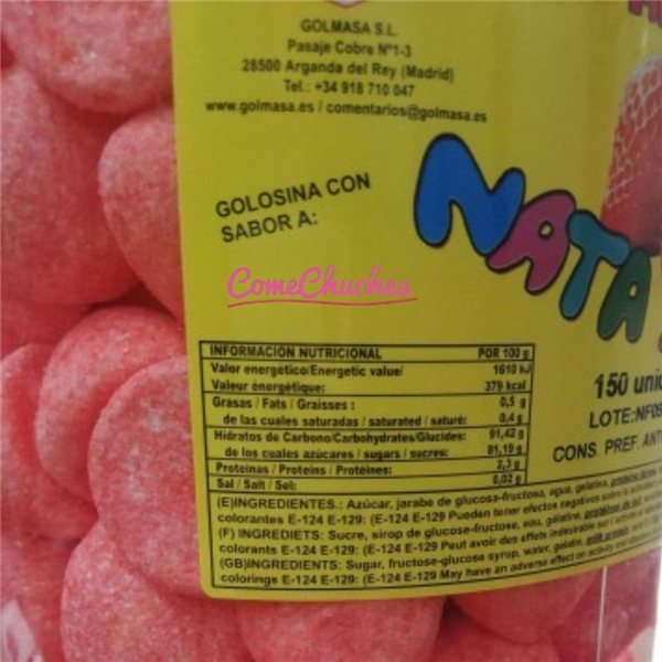 Bocal Golmasa Crème et Fraise 150 Unités-trasera
