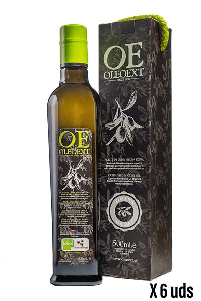 Botella Cristal 500ml Aceite de Oliva Virgen Extra-izquierda